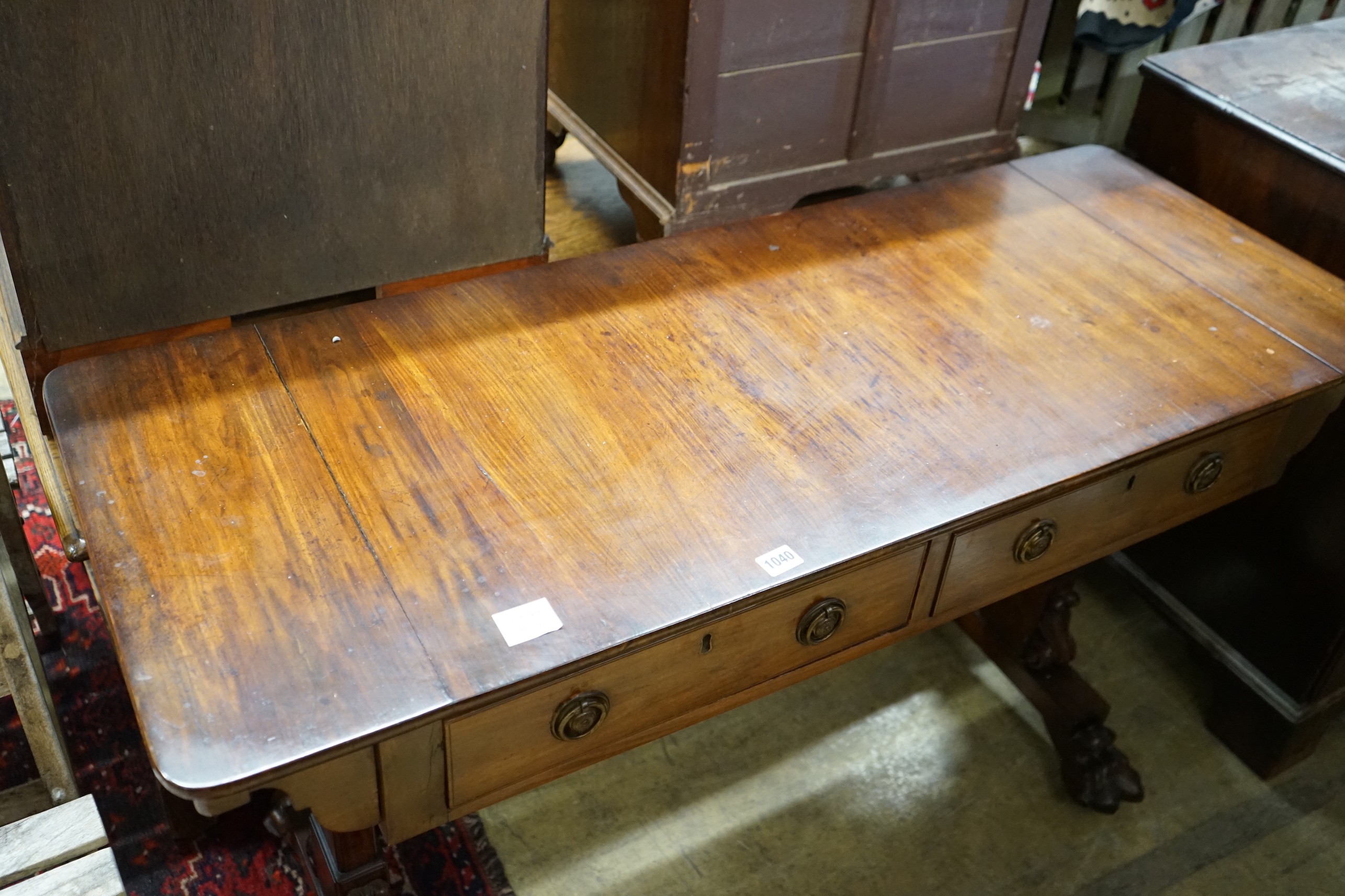 A Victorian rosewood centre table, width 122cm, depth 48cm, height 70cm